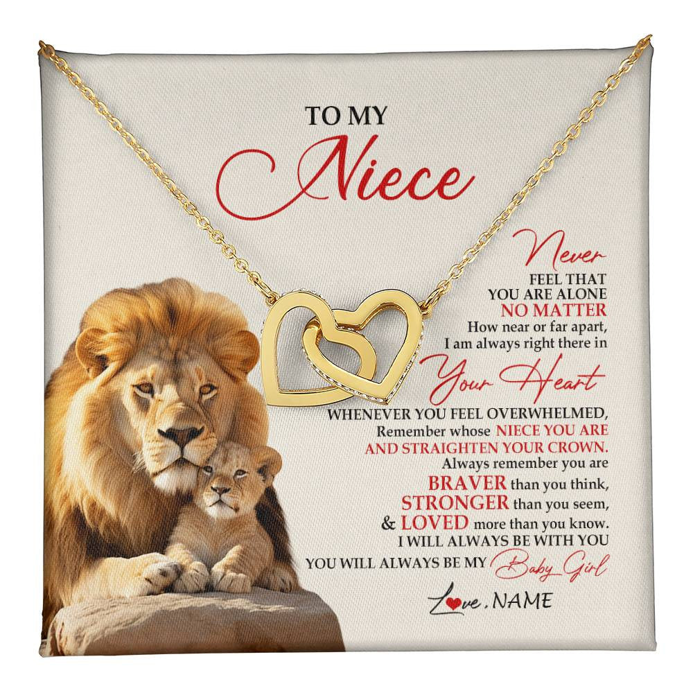 Interlocking Hearts Necklace 18K Yellow Gold Finish | 1 | Personalized To My Niece Necklace From Uncle Aunt Never Feel You Are Alone Lion Niece Birthday Graduation Christmas Customized Message Card | siriusteestore