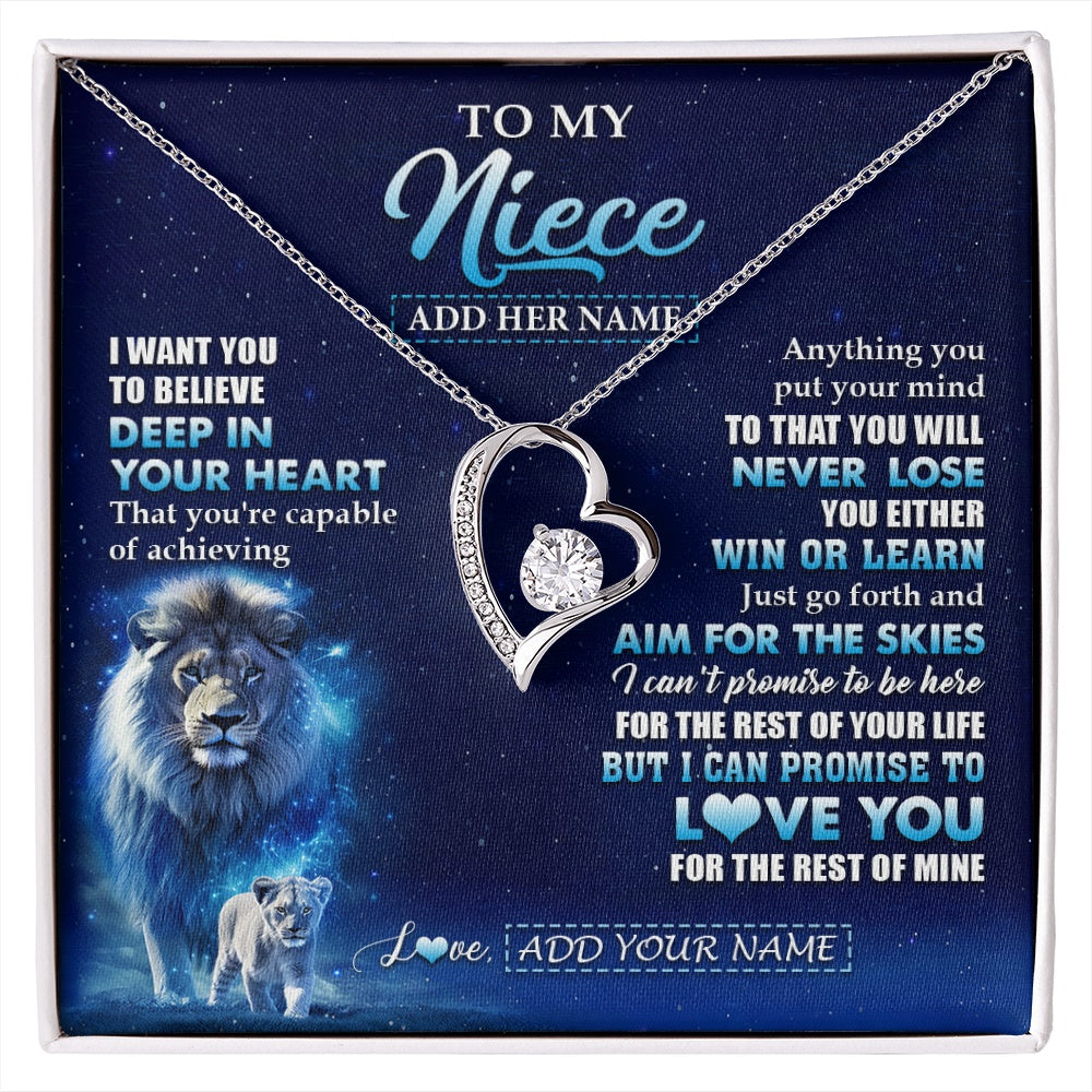 Forever Love Necklace 14K White Gold Finish | 1 | Personalized To My Niece Necklace From Uncle Believe Your Heart Niece Gift Birthday Graduation Christmas Customized Gift Box Message Card | siriusteestore.myshopify