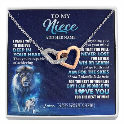 Interlocking Hearts Necklace Stainless Steel & Rose Gold Finish | 1 | Personalized To My Niece Necklace From Uncle Believe Your Heart Niece Gift Birthday Graduation Christmas Customized Gift Box Message Card | siriusteestore.myshopify