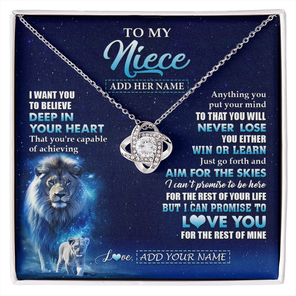 Love Knot Necklace 14K White Gold Finish | 1 | Personalized To My Niece Necklace From Uncle Believe Your Heart Niece Gift Birthday Graduation Christmas Customized Gift Box Message Card | siriusteestore.myshopify