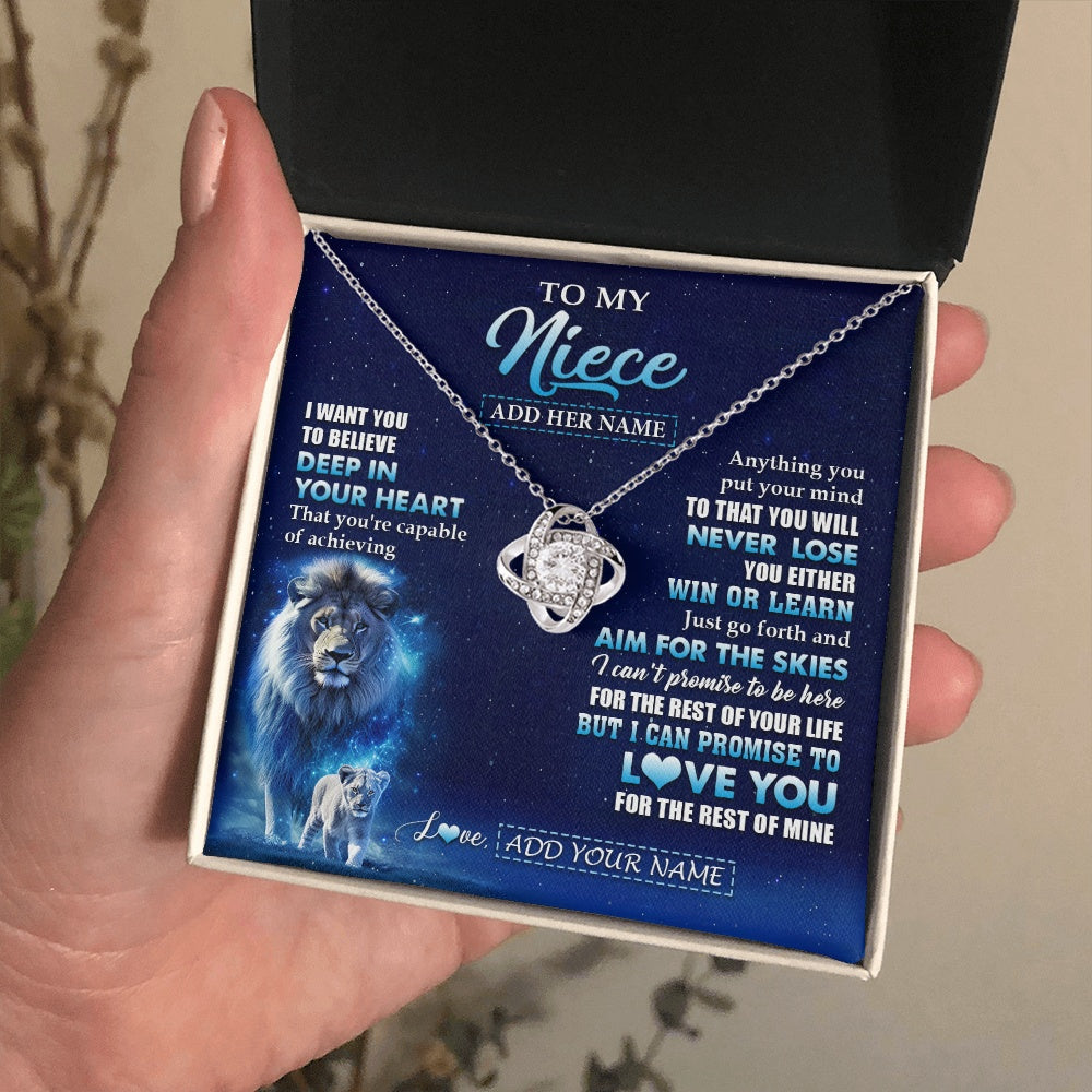Love Knot Necklace 14K White Gold Finish | 2 | Personalized To My Niece Necklace From Uncle Believe Your Heart Niece Gift Birthday Graduation Christmas Customized Gift Box Message Card | siriusteestore.myshopify