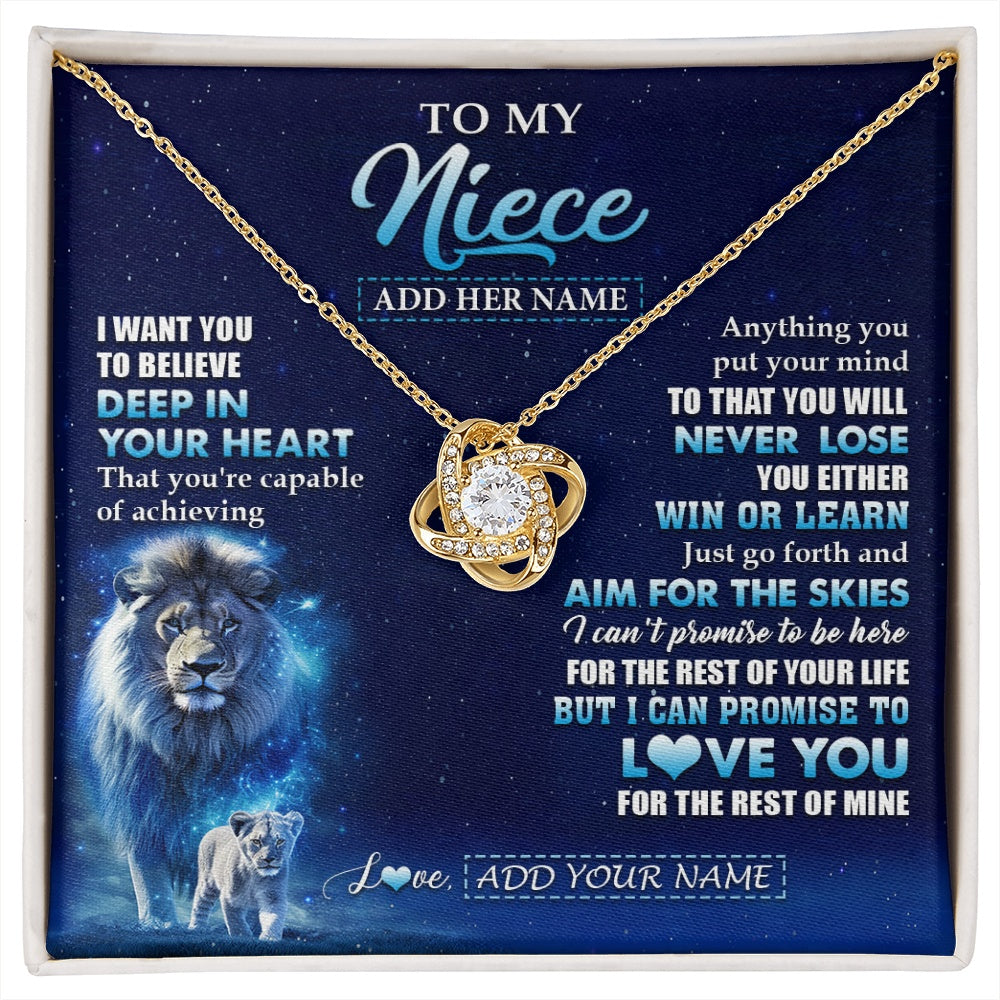 Love Knot Necklace 18K Yellow Gold Finish | 1 | Personalized To My Niece Necklace From Uncle Believe Your Heart Niece Gift Birthday Graduation Christmas Customized Gift Box Message Card | siriusteestore.myshopify