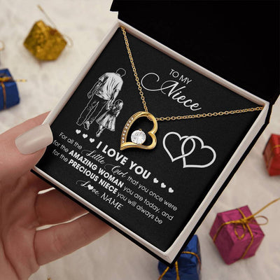 Forever Love Necklace 18K Yellow Gold Finish | 2 | Personalized To My Niece Necklace From Uncle I Love You Little Girl Niece Birthday Graduation Christmas Jewelry Customized Gift Box Message Card | siriusteestore