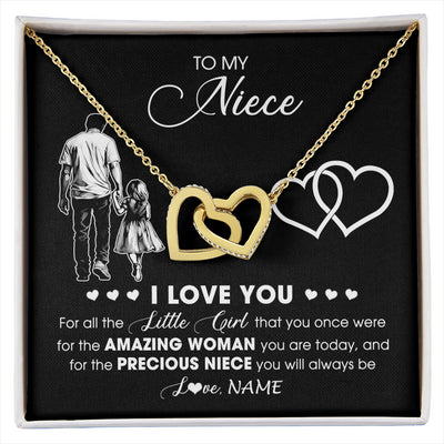 Interlocking Hearts Necklace 18K Yellow Gold Finish | 1 | Personalized To My Niece Necklace From Uncle I Love You Little Girl Niece Birthday Graduation Christmas Jewelry Customized Gift Box Message Card | siriusteestore