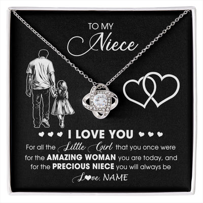 Love Knot Necklace 14K White Gold Finish | 1 | Personalized To My Niece Necklace From Uncle I Love You Little Girl Niece Birthday Graduation Christmas Jewelry Customized Gift Box Message Card | siriusteestore