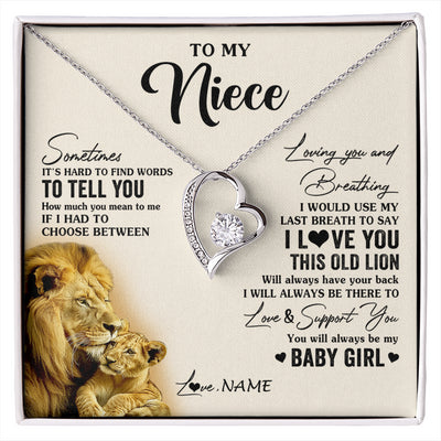 Forever Love Necklace 14K White Gold Finish | 1 | Personalized To My Niece Necklace From Uncle I Love You This Old Lion Niece Birthday Graduation Christmas Jewelry Customized Gift Box Message Card | siriusteestore
