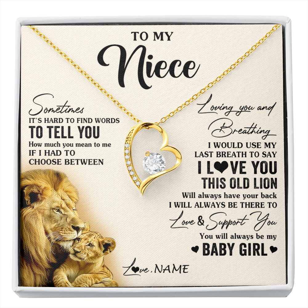 Forever Love Necklace 18K Yellow Gold Finish | 1 | Personalized To My Niece Necklace From Uncle I Love You This Old Lion Niece Birthday Graduation Christmas Jewelry Customized Gift Box Message Card | siriusteestore