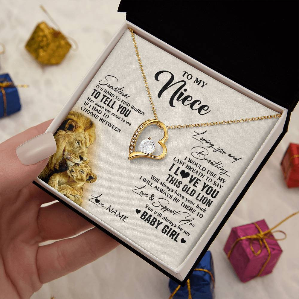 Forever Love Necklace 18K Yellow Gold Finish | 2 | Personalized To My Niece Necklace From Uncle I Love You This Old Lion Niece Birthday Graduation Christmas Jewelry Customized Gift Box Message Card | siriusteestore