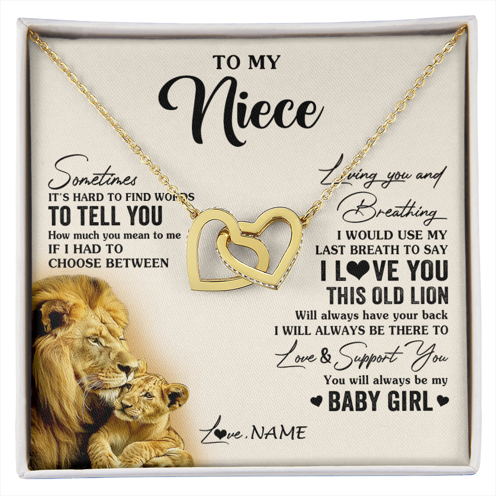 Interlocking Hearts Necklace 18K Yellow Gold Finish | 1 | Personalized To My Niece Necklace From Uncle I Love You This Old Lion Niece Birthday Graduation Christmas Jewelry Customized Gift Box Message Card | siriusteestore