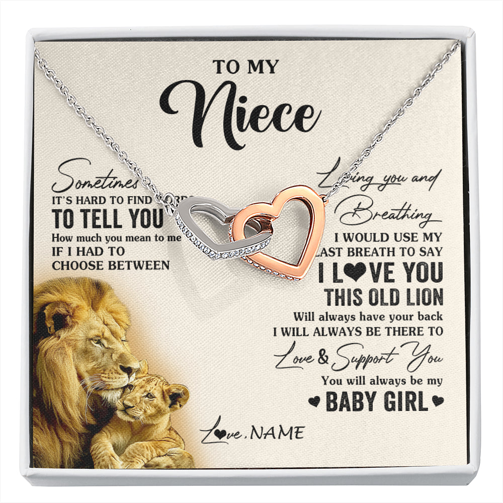 Interlocking Hearts Necklace Stainless Steel & Rose Gold Finish | 1 | Personalized To My Niece Necklace From Uncle I Love You This Old Lion Niece Birthday Graduation Christmas Jewelry Customized Gift Box Message Card | siriusteestore