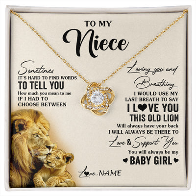 Love Knot Necklace 18K Yellow Gold Finish | 1 | Personalized To My Niece Necklace From Uncle I Love You This Old Lion Niece Birthday Graduation Christmas Jewelry Customized Gift Box Message Card | siriusteestore
