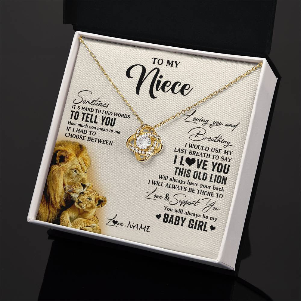 Love Knot Necklace 18K Yellow Gold Finish | 2 | Personalized To My Niece Necklace From Uncle I Love You This Old Lion Niece Birthday Graduation Christmas Jewelry Customized Gift Box Message Card | siriusteestore