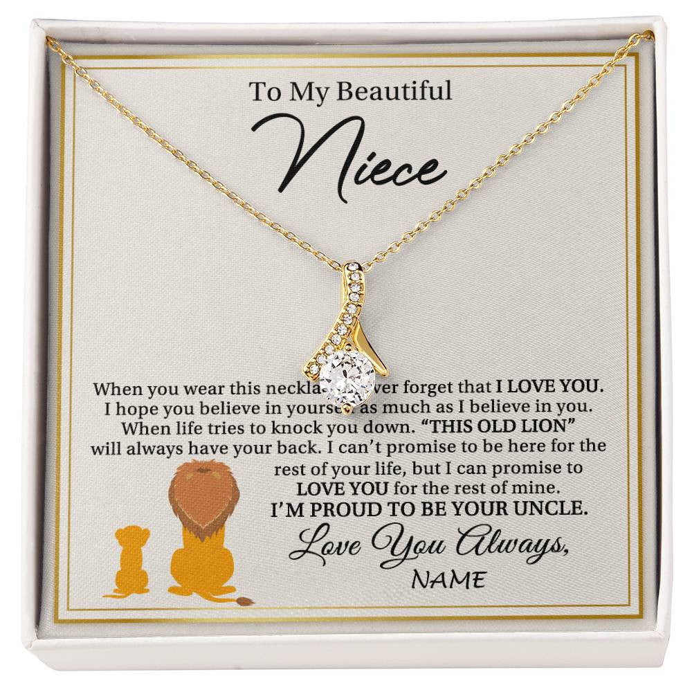 Alluring Beauty Necklace 18K Yellow Gold Finish | 1 | Personalized To My Niece Necklace From Uncle I'M Proud To Be Your Uncle Lion Niece Birthday Graduation Christmas Customized Gift Box Message Card | siriusteestore