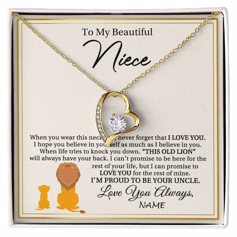 Forever Love Necklace 18K Yellow Gold Finish | 1 | Personalized To My Niece Necklace From Uncle I'M Proud To Be Your Uncle Lion Niece Birthday Graduation Christmas Customized Gift Box Message Card | siriusteestore