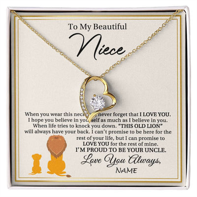 Forever Love Necklace 18K Yellow Gold Finish | 1 | Personalized To My Niece Necklace From Uncle I'M Proud To Be Your Uncle Lion Niece Birthday Graduation Christmas Customized Gift Box Message Card | siriusteestore