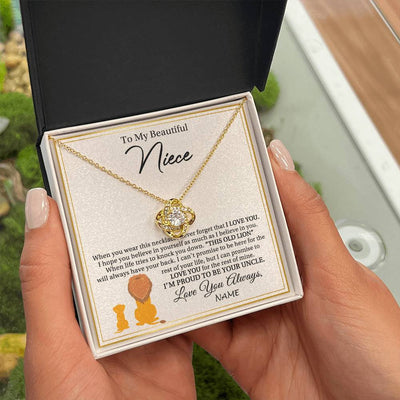 Love Knot Necklace 18K Yellow Gold Finish | 2 | Personalized To My Niece Necklace From Uncle I'M Proud To Be Your Uncle Lion Niece Birthday Graduation Christmas Customized Gift Box Message Card | siriusteestore