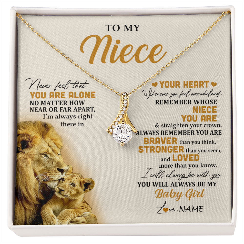 Alluring Beauty Necklace 18K Yellow Gold Finish | 1 | Personalized To My Niece Necklace From Uncle Lion Never Feel That You Are Alone Great Niece Pendant Birthday Christmas Customized Gift Box Message Card | siriusteestore