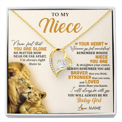 Forever Love Necklace 18K Yellow Gold Finish | 1 | Personalized To My Niece Necklace From Uncle Lion Never Feel That You Are Alone Great Niece Pendant Birthday Christmas Customized Gift Box Message Card | siriusteestore