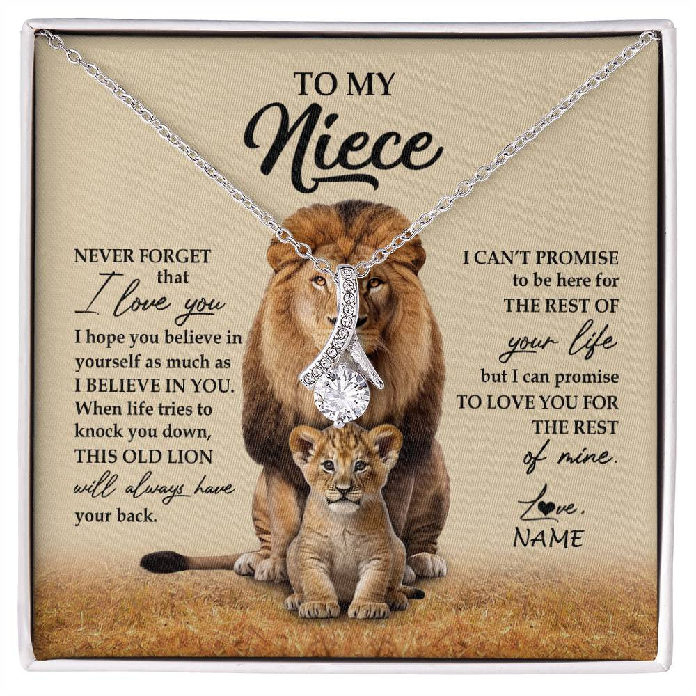Alluring Beauty Necklace 14K White Gold Finish | 1 | Personalized To My Niece Necklace From Uncle Lion Never Forget That I Love You Niece Jewelry Birthday Graduation Christmas Customized Message Card | siriusteestore