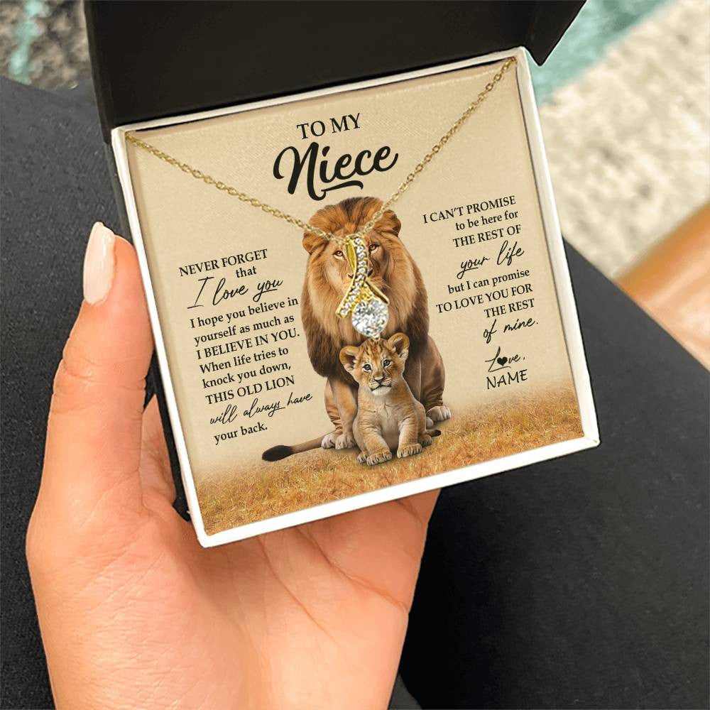Alluring Beauty Necklace 18K Yellow Gold Finish | 2 | Personalized To My Niece Necklace From Uncle Lion Never Forget That I Love You Niece Jewelry Birthday Graduation Christmas Customized Message Card | siriusteestore
