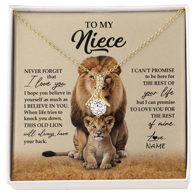 Alluring Beauty Necklace 18K Yellow Gold Finish | 1 | Personalized To My Niece Necklace From Uncle Lion Never Forget That I Love You Niece Jewelry Birthday Graduation Christmas Customized Message Card | siriusteestore