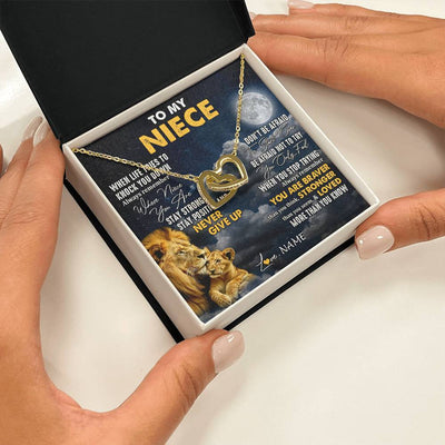 Interlocking Hearts Necklace 18K Yellow Gold Finish | 2 | Personalized To My Niece Necklace From Uncle Lion Never Give Up Niece Birthday Graduation Christmas Jewelry Customized Gift Box Message Card | siriusteestore