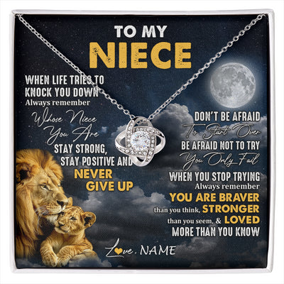 Love Knot Necklace 14K White Gold Finish | 1 | Personalized To My Niece Necklace From Uncle Lion Never Give Up Niece Birthday Graduation Christmas Jewelry Customized Gift Box Message Card | siriusteestore