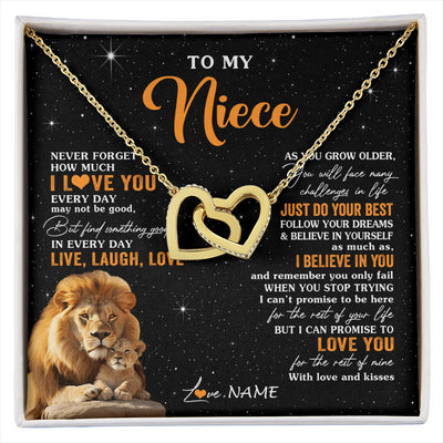 Interlocking Hearts Necklace 18K Yellow Gold Finish | 1 | Personalized To My Niece Necklace From Uncle Live Laugh Love Lion Niece Birthday Gifts Positive Graduation Christmas Customized Gift Box Message Card | siriusteestore