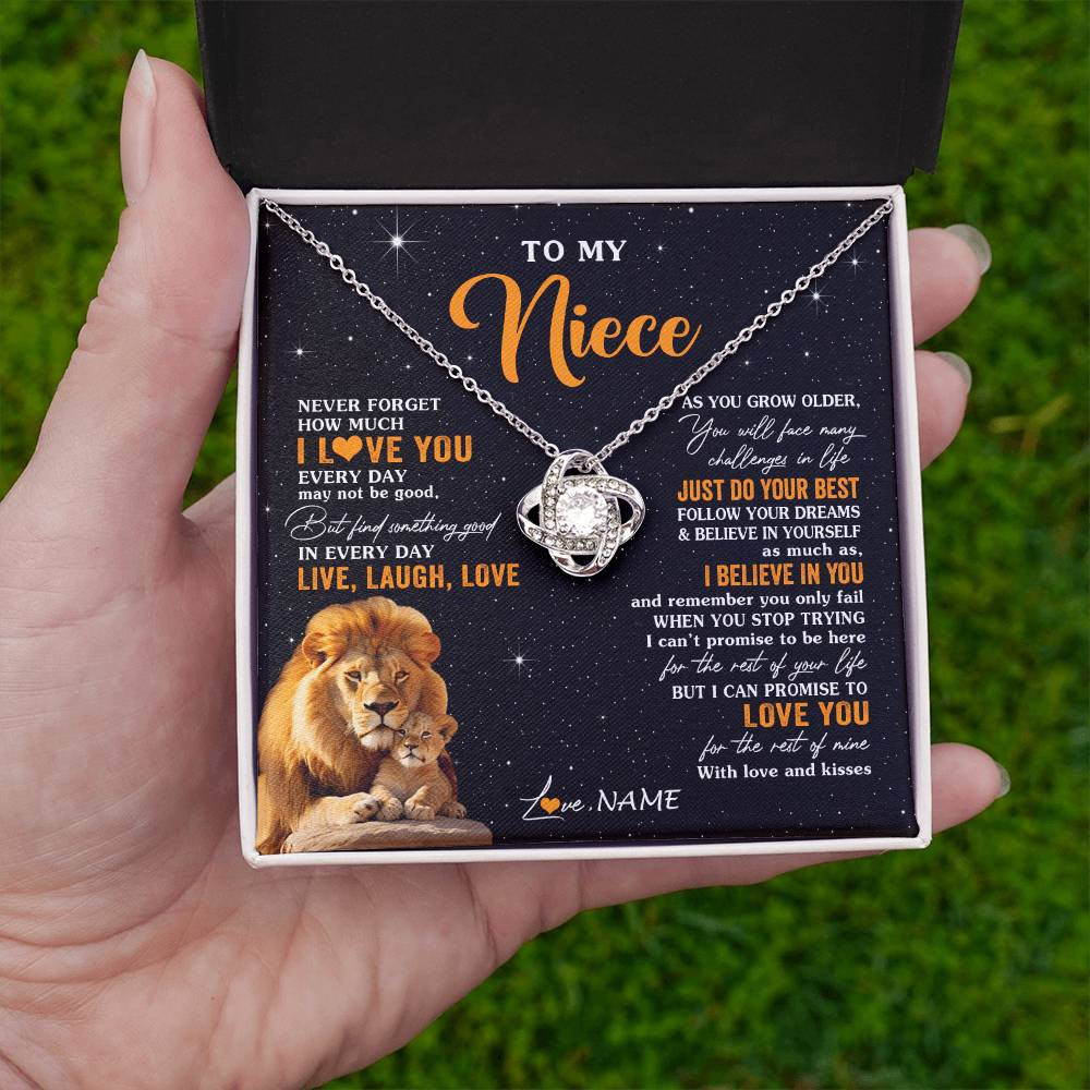 Love Knot Necklace 14K White Gold Finish | 2 | Personalized To My Niece Necklace From Uncle Live Laugh Love Lion Niece Birthday Gifts Positive Graduation Christmas Customized Gift Box Message Card | siriusteestore