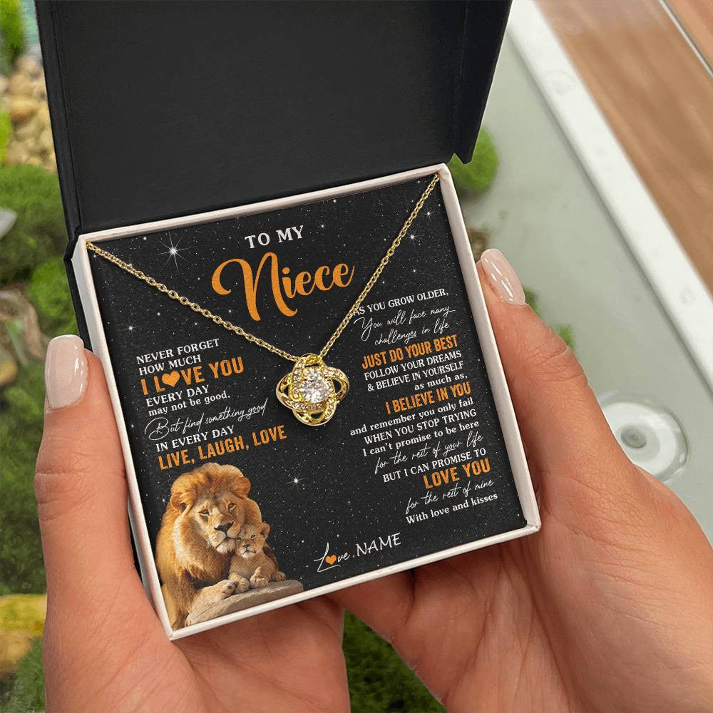 Love Knot Necklace 18K Yellow Gold Finish | 2 | Personalized To My Niece Necklace From Uncle Live Laugh Love Lion Niece Birthday Gifts Positive Graduation Christmas Customized Gift Box Message Card | siriusteestore