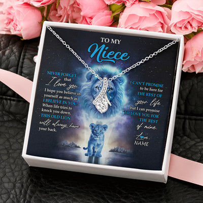 Alluring Beauty Necklace 14K White Gold Finish | 2 | Personalized To My Niece Necklace From Uncle Never Forget I Love You Lion Niece Jewelry Birthday Graduation Christmas Customized Message Card | siriusteestore
