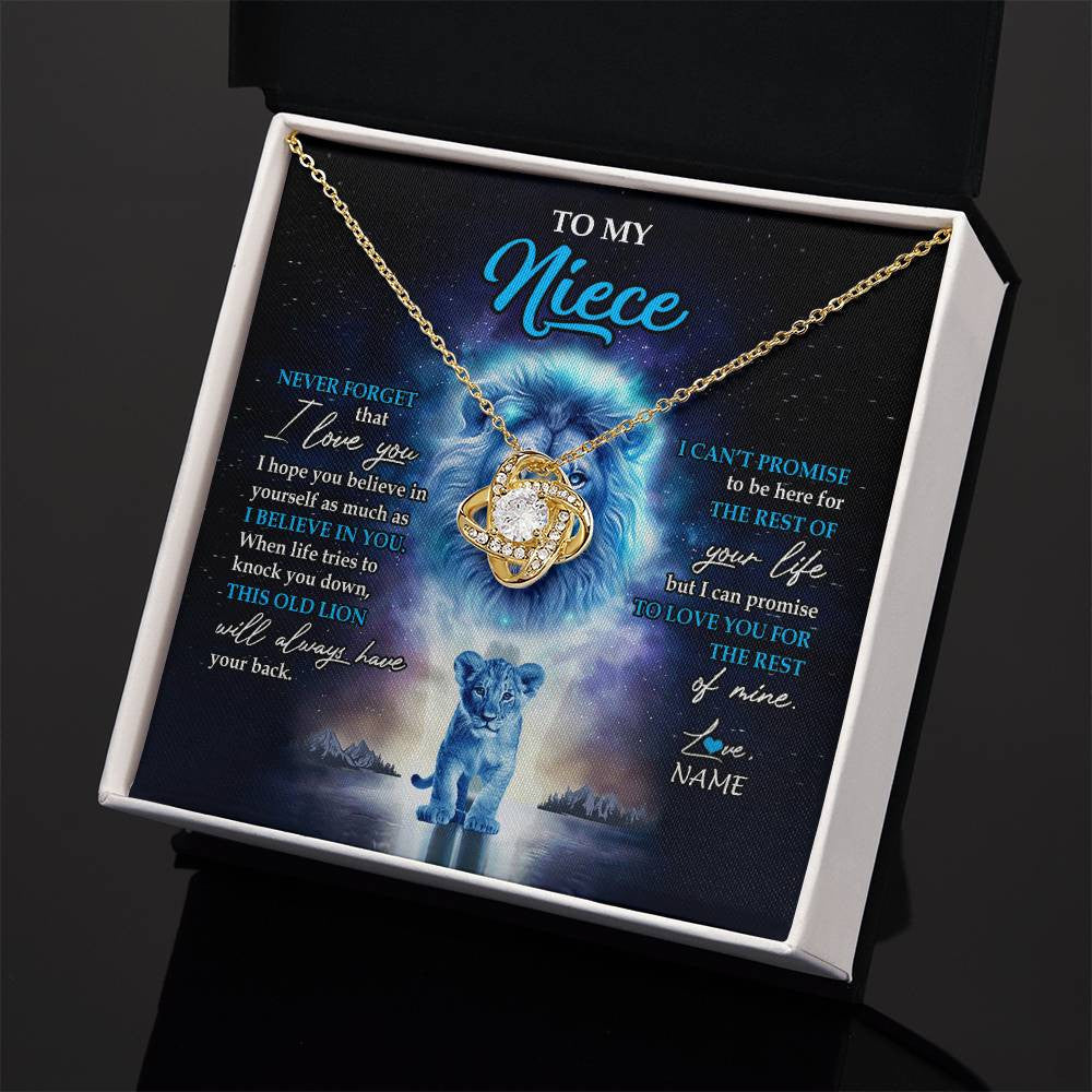 Love Knot Necklace 18K Yellow Gold Finish | 2 | Personalized To My Niece Necklace From Uncle Never Forget I Love You Lion Niece Jewelry Birthday Graduation Christmas Customized Message Card | siriusteestore