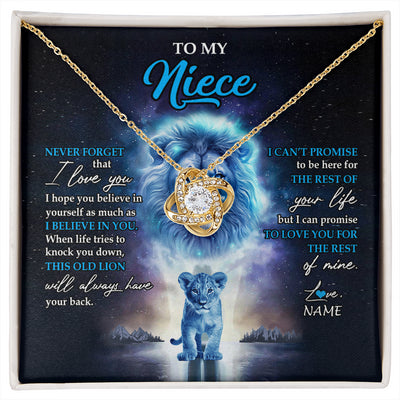 Love Knot Necklace 18K Yellow Gold Finish | 1 | Personalized To My Niece Necklace From Uncle Never Forget I Love You Lion Niece Jewelry Birthday Graduation Christmas Customized Message Card | siriusteestore