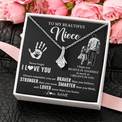 Alluring Beauty Necklace 14K White Gold Finish | 2 | Personalized To My Niece Necklace From Uncle Never Forget I Love You Niece Birthday Gifts Christmas New Year Graduation Customized Gift Box Message Card | siriusteestore