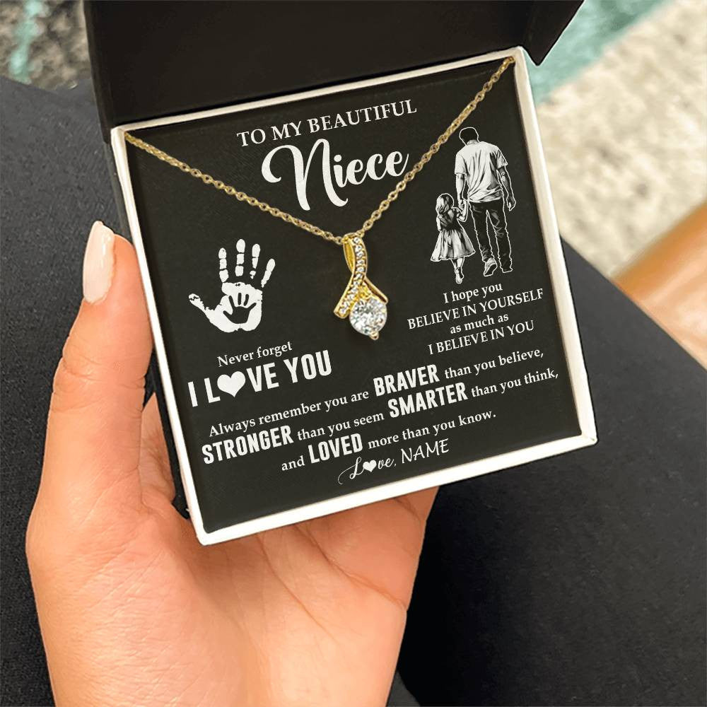 Alluring Beauty Necklace 18K Yellow Gold Finish | 2 | Personalized To My Niece Necklace From Uncle Never Forget I Love You Niece Birthday Gifts Christmas New Year Graduation Customized Gift Box Message Card | siriusteestore