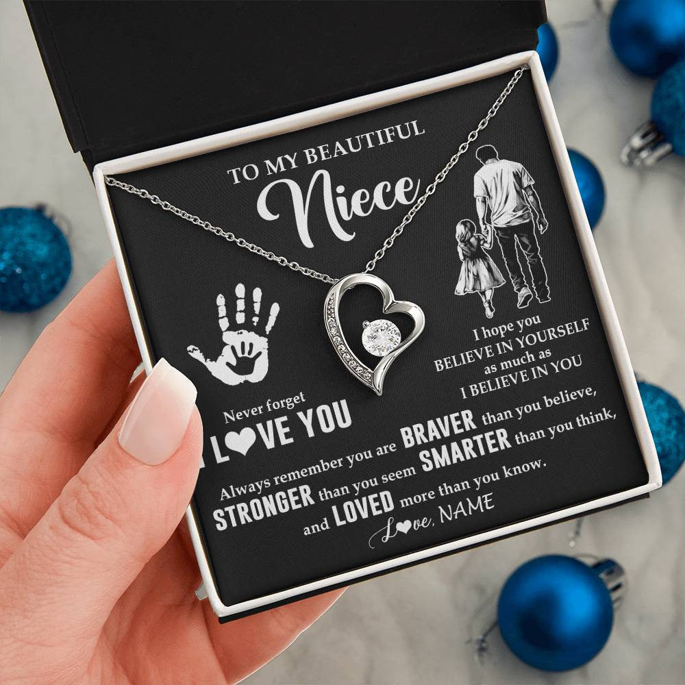 Forever Love Necklace 14K White Gold Finish | 2 | Personalized To My Niece Necklace From Uncle Never Forget I Love You Niece Birthday Gifts Christmas New Year Graduation Customized Gift Box Message Card | siriusteestore