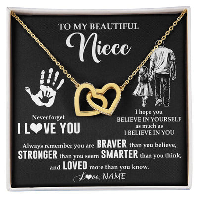 Interlocking Hearts Necklace 18K Yellow Gold Finish | 1 | Personalized To My Niece Necklace From Uncle Never Forget I Love You Niece Birthday Gifts Christmas New Year Graduation Customized Gift Box Message Card | siriusteestore