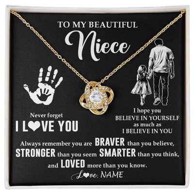 Love Knot Necklace 18K Yellow Gold Finish | 1 | Personalized To My Niece Necklace From Uncle Never Forget I Love You Niece Birthday Gifts Christmas New Year Graduation Customized Gift Box Message Card | siriusteestore