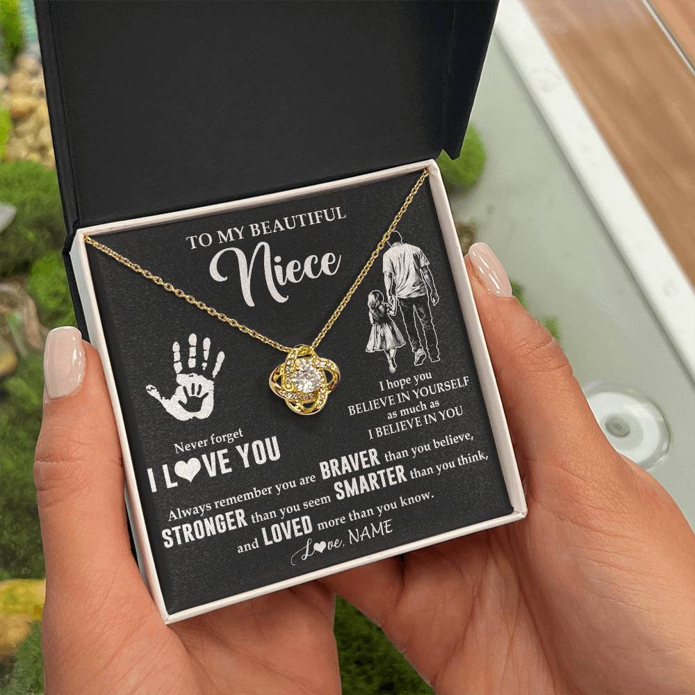 Love Knot Necklace 18K Yellow Gold Finish | 2 | Personalized To My Niece Necklace From Uncle Never Forget I Love You Niece Birthday Gifts Christmas New Year Graduation Customized Gift Box Message Card | siriusteestore