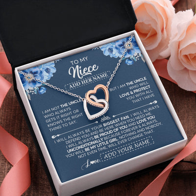 Interlocking Hearts Necklace Stainless Steel & Rose Gold Finish | 2 | Personalized To My Niece Necklace From Uncle Proud Of You Birthday Gifts For Niece Jewelry Gifts Graduation Christmas Customized Gift Box Message Card | https://siriusteestore.