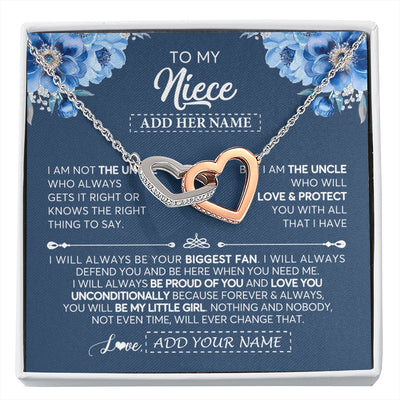 Interlocking Hearts Necklace Stainless Steel & Rose Gold Finish | 1 | Personalized To My Niece Necklace From Uncle Proud Of You Birthday Gifts For Niece Jewelry Gifts Graduation Christmas Customized Gift Box Message Card | https://siriusteestore.