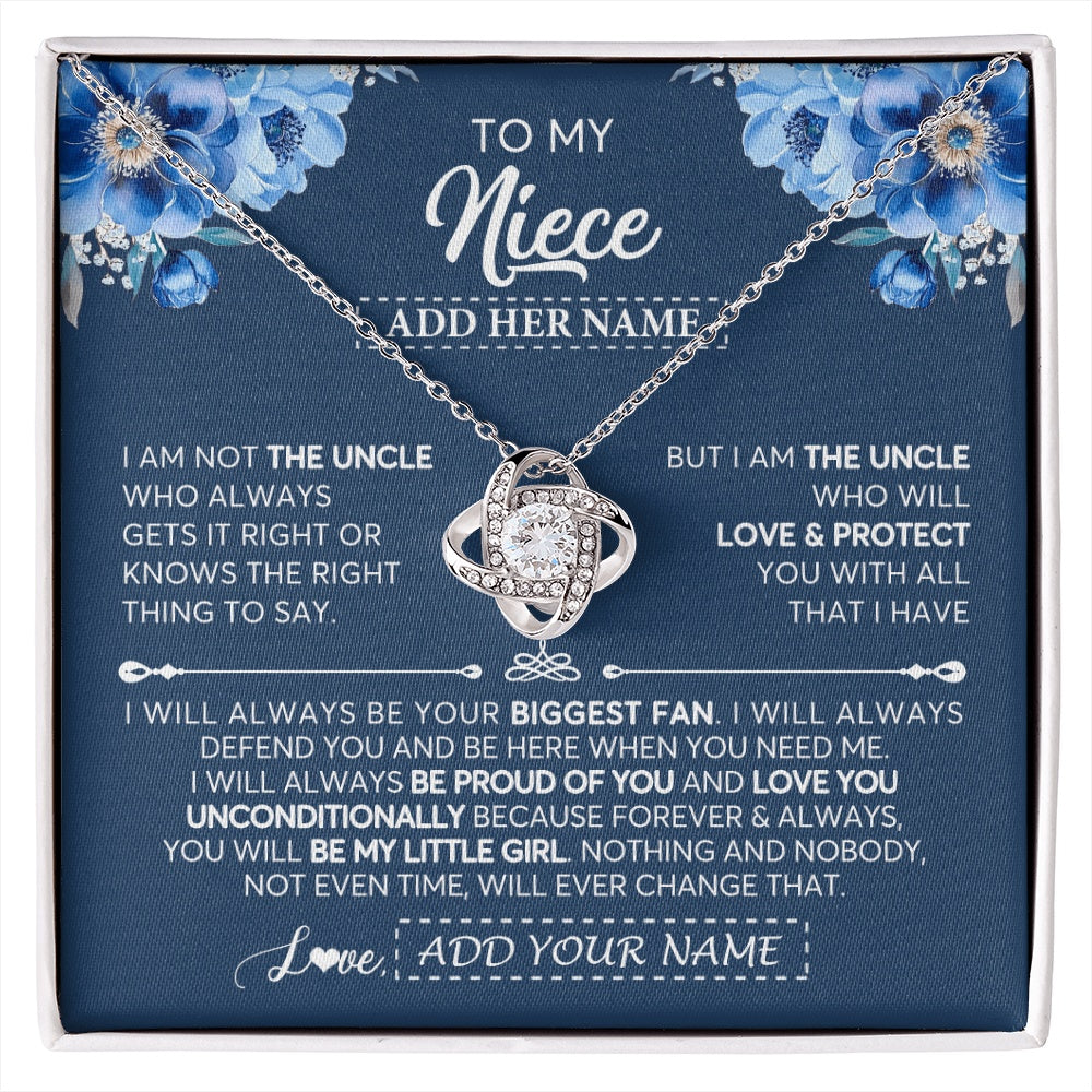 Love Knot Necklace 14K White Gold Finish | 1 | Personalized To My Niece Necklace From Uncle Proud Of You Birthday Gifts For Niece Jewelry Gifts Graduation Christmas Customized Gift Box Message Card | https://siriusteestore.