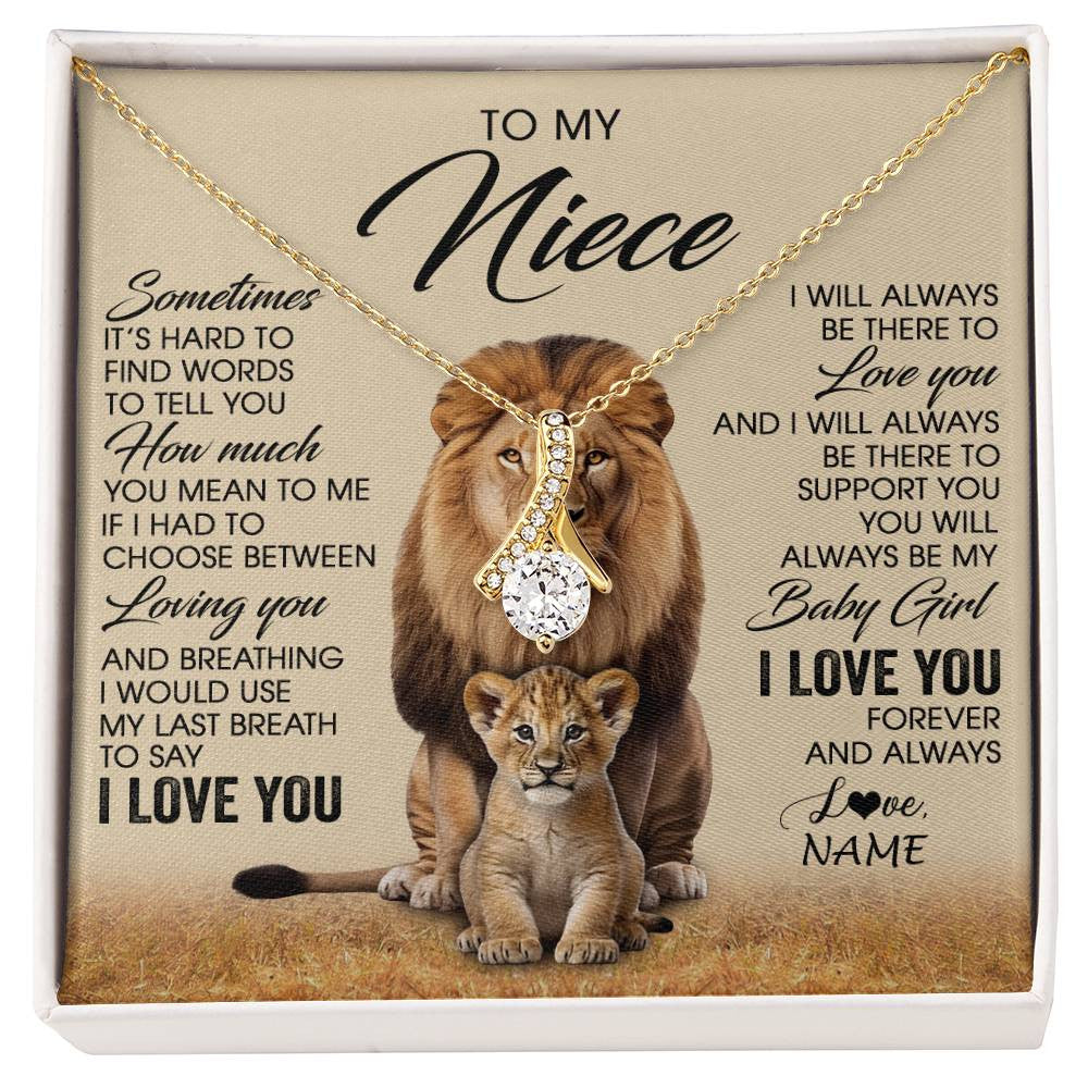 Alluring Beauty Necklace 18K Yellow Gold Finish | 1 | Personalized To My Niece Necklace From Uncle Sometimes It's Hard Lion Niece Gift Birthday Jewelry Graduation Christmas Customized Gift Box Message Card | siriusteestore