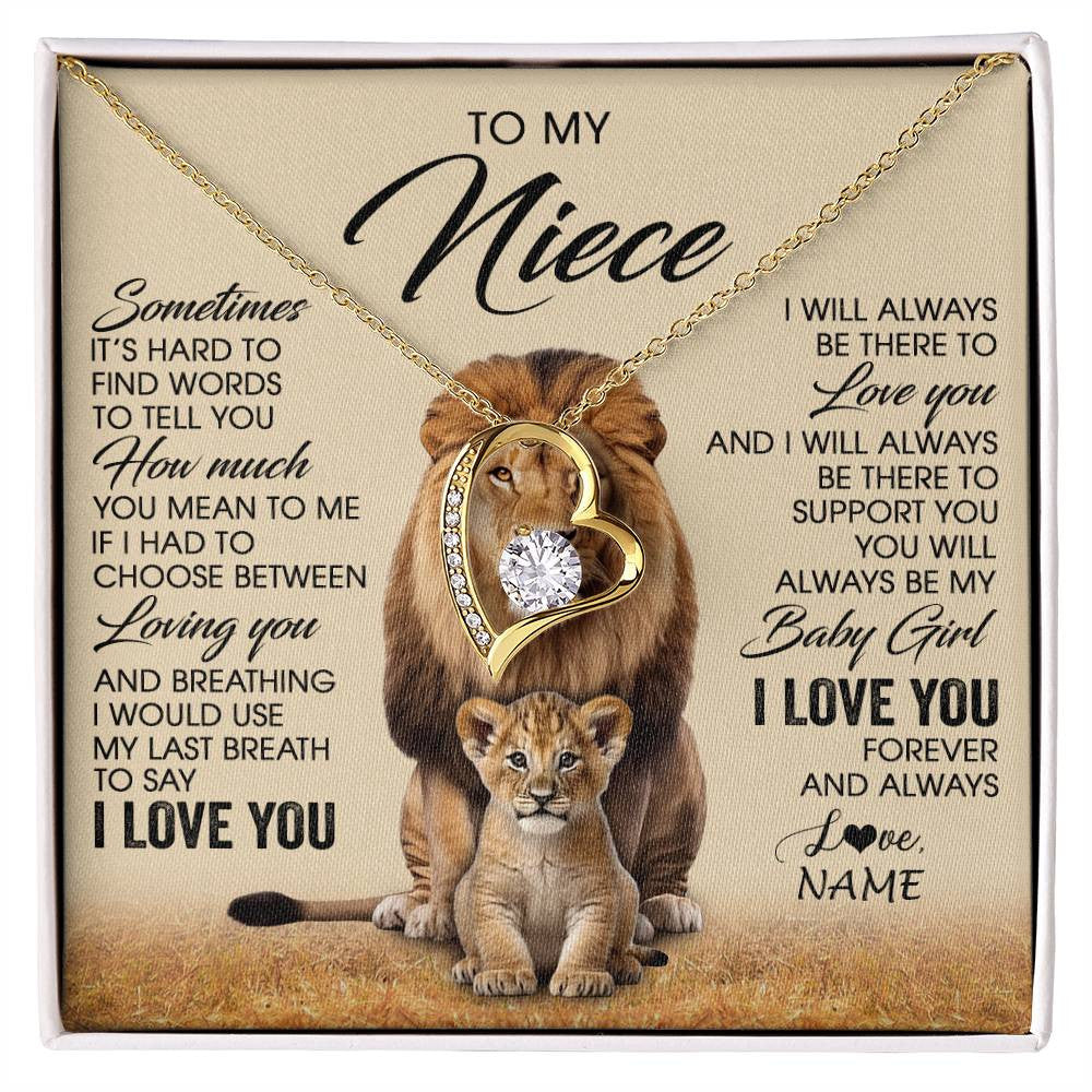 Forever Love Necklace 18K Yellow Gold Finish | 1 | Personalized To My Niece Necklace From Uncle Sometimes It's Hard Lion Niece Gift Birthday Jewelry Graduation Christmas Customized Gift Box Message Card | siriusteestore