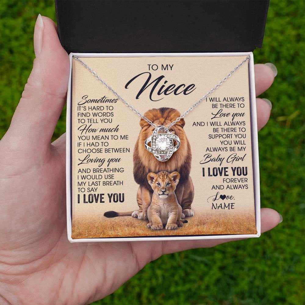 Love Knot Necklace 14K White Gold Finish | 2 | Personalized To My Niece Necklace From Uncle Sometimes It's Hard Lion Niece Gift Birthday Jewelry Graduation Christmas Customized Gift Box Message Card | siriusteestore