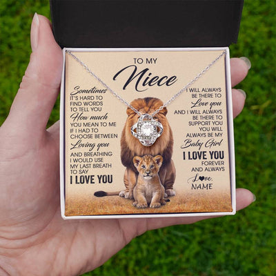 Love Knot Necklace 14K White Gold Finish | 2 | Personalized To My Niece Necklace From Uncle Sometimes It's Hard Lion Niece Gift Birthday Jewelry Graduation Christmas Customized Gift Box Message Card | siriusteestore