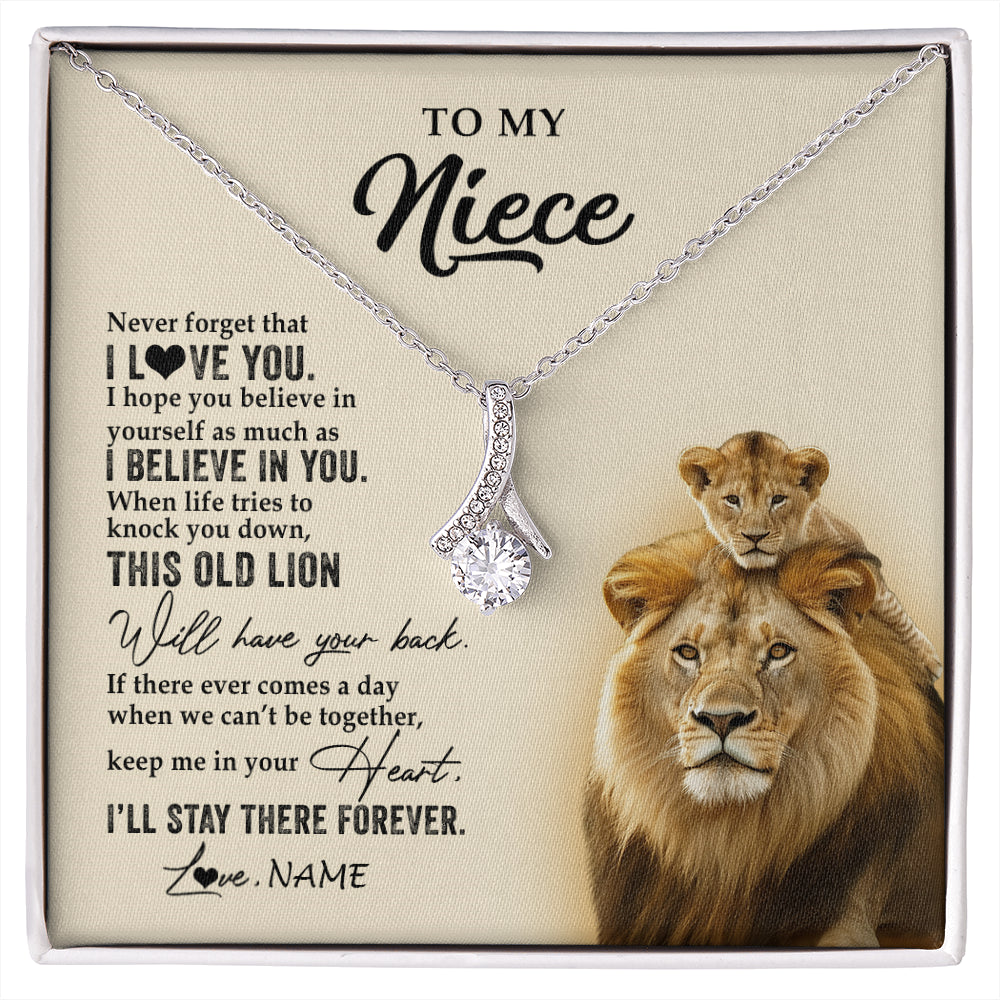 Alluring Beauty Necklace 14K White Gold Finish | 1 | Personalized To My Niece Necklace From Uncle This Old Lion Never Forget I Love You Niece Jewelry Birthday Graduation Christmas Customized Gift Box Message Card | siriusteestore