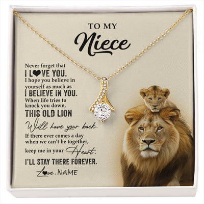 Alluring Beauty Necklace 18K Yellow Gold Finish | 1 | Personalized To My Niece Necklace From Uncle This Old Lion Never Forget I Love You Niece Jewelry Birthday Graduation Christmas Customized Gift Box Message Card | siriusteestore