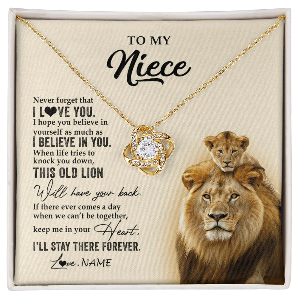 Love Knot Necklace 18K Yellow Gold Finish | 1 | Personalized To My Niece Necklace From Uncle This Old Lion Never Forget I Love You Niece Jewelry Birthday Graduation Christmas Customized Gift Box Message Card | siriusteestore