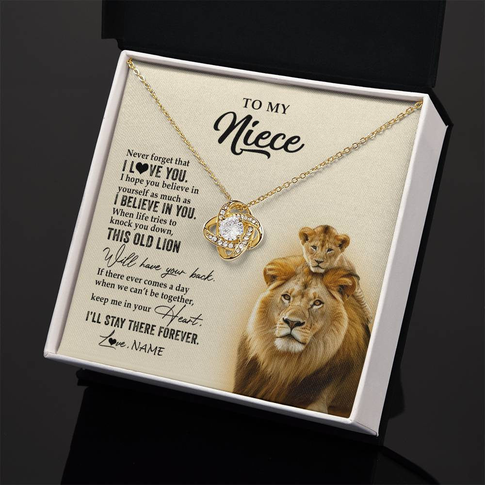 Love Knot Necklace 18K Yellow Gold Finish | 2 | Personalized To My Niece Necklace From Uncle This Old Lion Never Forget I Love You Niece Jewelry Birthday Graduation Christmas Customized Gift Box Message Card | siriusteestore